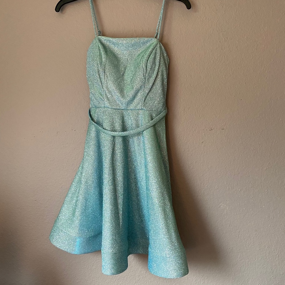 Green Shimmery Mini Dress Metallic Glitter